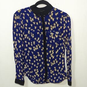 Maeve Penguin Shirt Blue Black Button-Down Blouse Anthropologie Women's Size 0